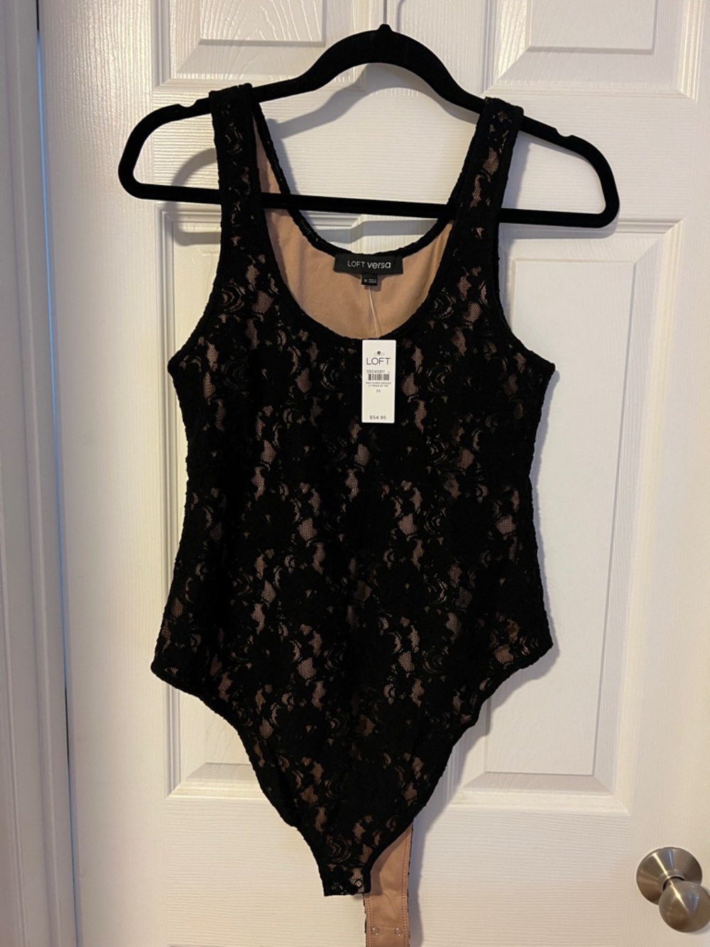 LOFT Black Lace Bodysuit with Nude Lining